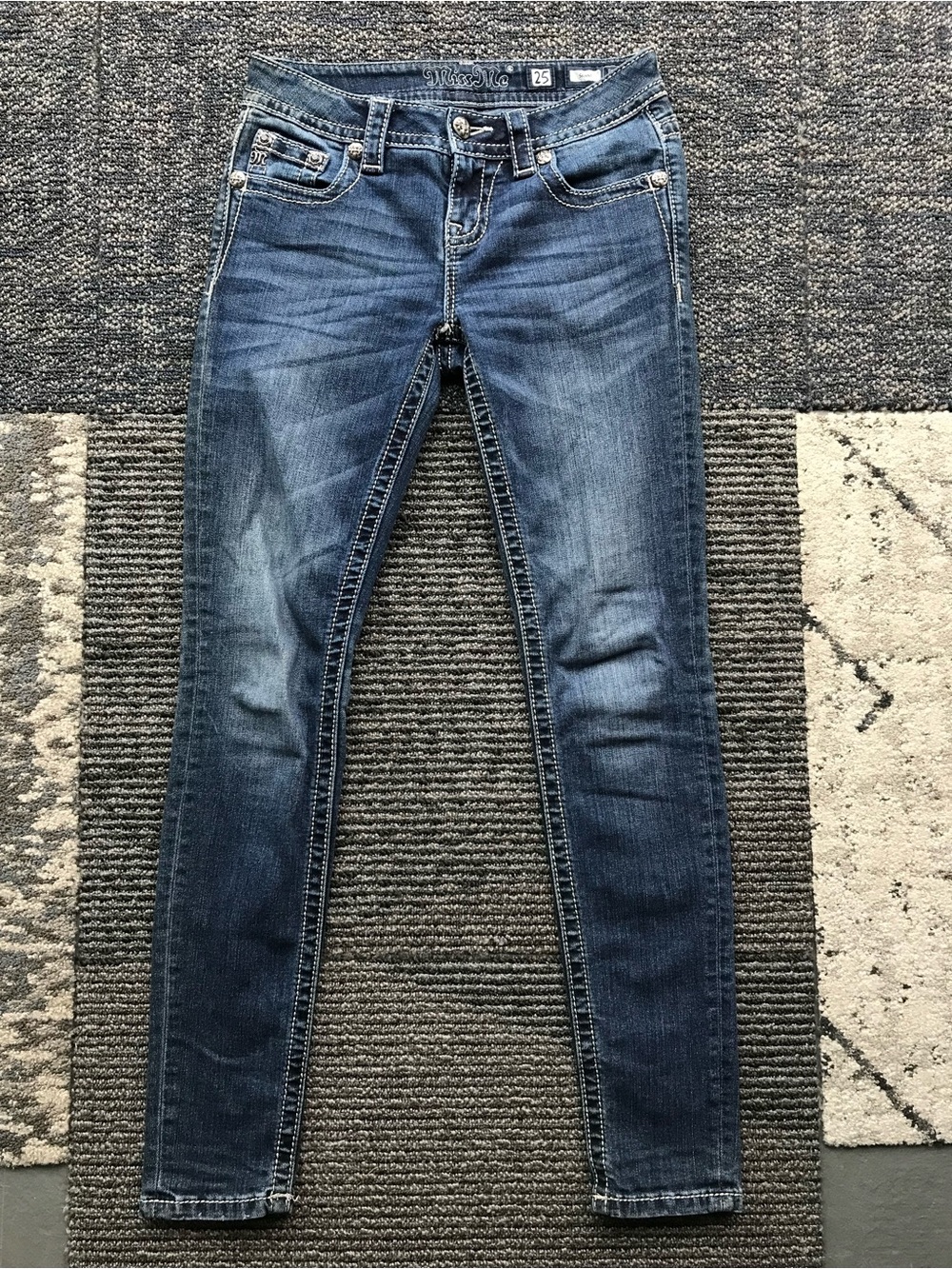 Miss Me Embroidered Dark Blue Denim Jeans with Sequin Pocket - Picture 4 of 9